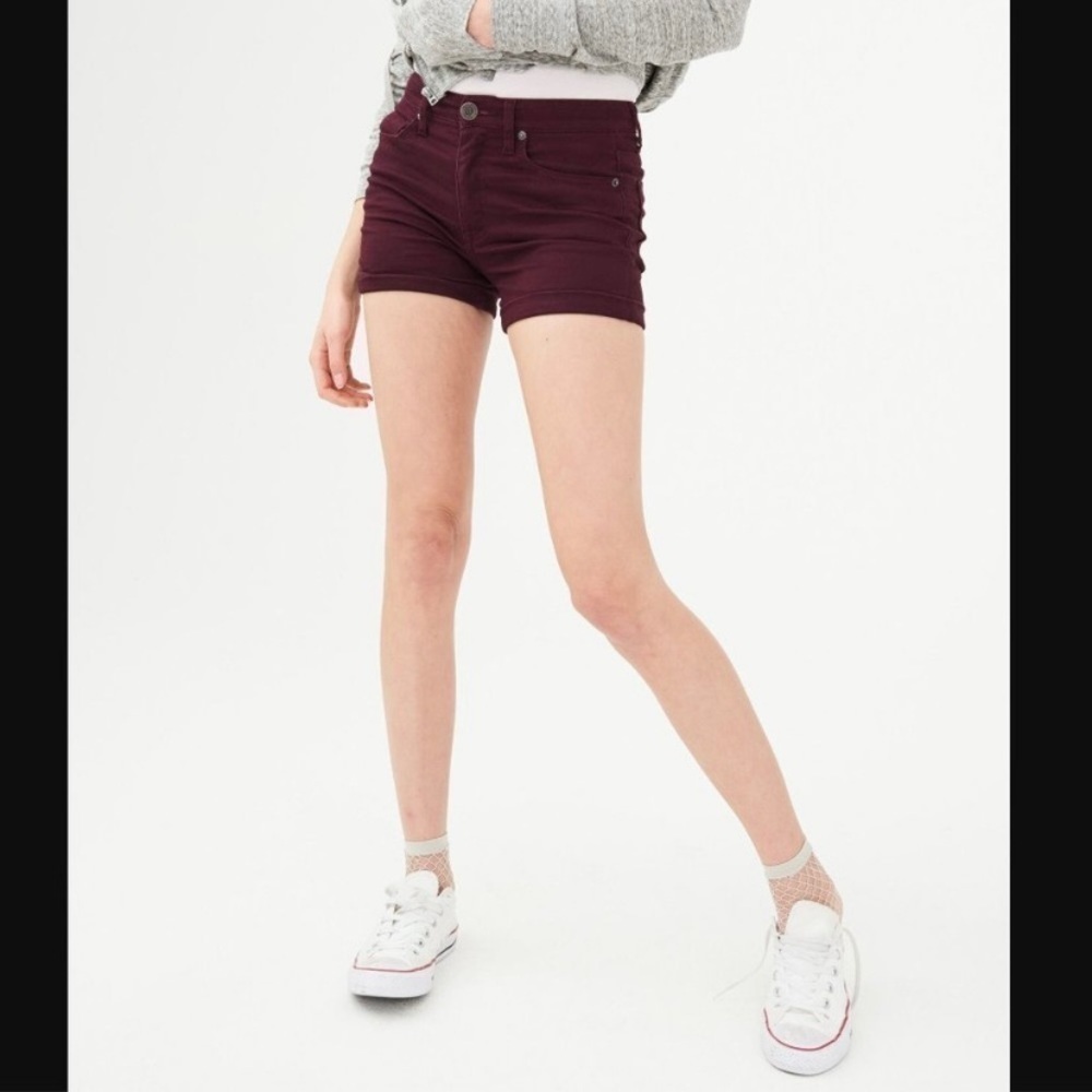 Aeropostale High-Rise Color Wash Midi Shorts Royal Plum